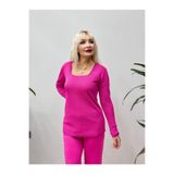 D12805 Kare Yaka Simli Triko Bluz Pembe