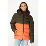 D1fference İçi Astarlı Cepli Kapüşonlu Jel Elyaflı Su ve Rügar Geçirmez Kadın Kışlık Mont - XL - Haki - Turuncu