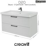D20 100 cm Iki Çekmeceli Lavabo Dolabı Beyaz Lake Kapak - Antrasit
