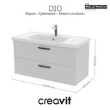 D20 100 Cm İki Çekmeceli Lavabo Dolabı Beyaz Melamin Kapak (Demonte)