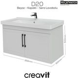 D20 100 cm Kapaklı Lavabo Dolabı Beyaz Lake Kapak - Antrasit