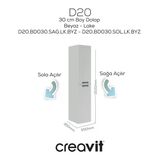 D20 30 cm Sağa Açılır Boy Dolabı Beyaz Lake