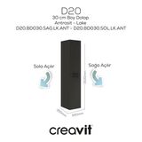 D20 30 Cm Sola Açılır Boy Dolabı Antrasit Lake Kapak