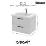 D20 65 Cm İki Çekmeceli Lavabo Dolabı Beyaz Melamin Kapak (Demonte)
