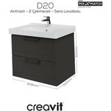 D20 65 cm Iki Çelmeceli Lavabo Dolabı Lake Kapak - Antrasit