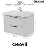D20 80 cm Iki Çekmeceli Lavabo Dolabı Beyaz Lake - Antrasit