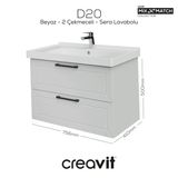 D20 80 Cm İki Çekmeceli Lavabo Dolabı Beyaz Lake