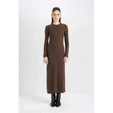 D3373 Bodycon Uzun Kollu Maxi Elbise