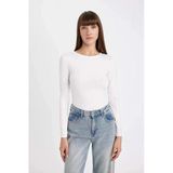 D3756 Beyaz Slim Fit Dar Kesim Bisiklet Yaka Basic Düz Uzun Kollu Tişört