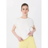 D5SL-TST3599 Beyaz Bisiklet Yaka Rahat Kalıp Düz Kadın T-Shirt