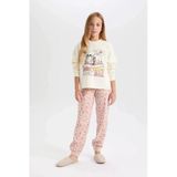 D6061 Kız Çocuk Garfield Sweatshirt Üst Desenli Beli Lastikli Uzun Alt Pijama Takım