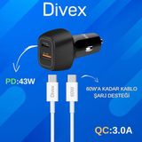 DA-312 Araç Çakmaklık Uyumlu Hızlı Şarj Cihazı Pd 43W + Type-C Kablo Hediye - Siyah