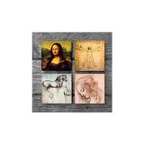 Da Vinci Mona Lisa, Genç Bir Kadının Baş Profili, Vitruvius Adamı, At Heykeli Taş Bardak Altlığı Seti - 4 Parça - Dekoratif, Rustik Mutfak Aksesuarı, 10X10 Cm, Kaydırmaz Tabanlı SC137 - standart