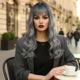 Daalı Kısa Perçemli Fiber Sen Peruk / Siyah / Gri Ombreli