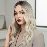 Daalı Perçemli Fiber Sen Orta Boy Peruk / Kahverengi / Beyaz Platin Ombreli
