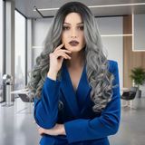 Daalı Perçemsiz Uzun Fiber Sen Peruk / Siyah / Gri Ombreli