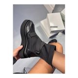 dabab shoes Adrinal Siyah Strej Kemer Detay Düz Taban Kadın Spor Bot