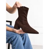 Dabab Shoes Bega Kadın Acı Kahve Streç Süet Sivri Burun Fermuarlı 6 cm Kalın Topuklu Bot Bootie - Kahverengi