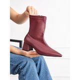 Dabab Shoes Bega Kadın Bordo Streç Cilt Sivri Burun Fermuarlı 6 cm Kalın Topuklu Bot Bootie - Bordo Cilt