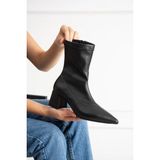 Dabab Shoes BEGA Kadın Siyah Streç Cilt Sivri Burun Fermuarlı 6 cm Kalın Topuklu Bot Bootie - Siyah Cilt