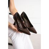 Dabab Shoes Belen Kahve Kadın Kırışık Rugan Sivri Burun 7 cm Ince Topuklu Stiletto Ayakkabı - Kahverengi