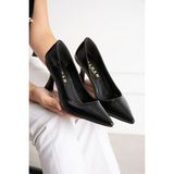 Dabab Shoes Belen Siyah Kadın Kırışık Rugan Sivri Burun 7 cm Ince Topuklu Stiletto Ayakkabı