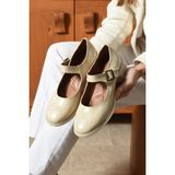 Dabab Shoes Clarıssa Kadın Bej 4 cm Taban Tokalı Yuvarlak Burun Rahat Günlük Loafer Babet Ayakkabı