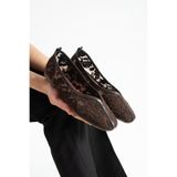 dabab shoes FLORIA DANTEL Kadın Acı Kahve Düz Babet Dantel Dokuma Çiçek Desenli Zarif Günlük Ayakkabı