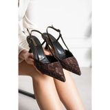 Dabab Shoes JULIE Kadın Acı Kahve Dantel Dokulu Sivri Burun 5 cm Topuklu Slingback Ayakkabı - Kahverengi