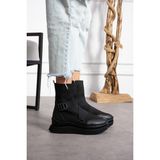 dabab shoes Katiana Kadın Siyah Lastik Detaylı Rahat Kalın Taban Triko Spor Bot