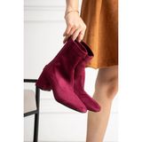 Dabab Shoes Lara Kadın Bordo Süet Streç Küt Burun Fermuarlı 6 cm Kalın Topuklu Bot Bootie