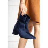 Dabab Shoes Lara Kadın Lacivert Süet Streç Küt Burun Fermuarlı 6 cm Kalın Topuklu Bot Bootie