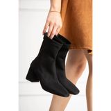 Dabab Shoes Lara Kadın Siyah Süet Streç Küt Burun Fermuarlı 6 cm Kalın Topuklu Bot Bootie