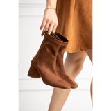 Dabab Shoes Lara Kadın Taba Süet Streç Küt Burun Fermuarlı 6 cm Kalın Topuklu Bot Bootie