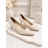 Dabab Shoes Lılya Kadın Bej Sivri Burun Örgü Desenli 6 cm Ince Topuklu Stiletto Ayakkabı