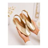dabab shoes LIVORA Kadın Gold Kare Burun Tokalı Düz Taban Slingback Casual Babet Ayakkabı