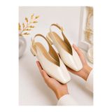 dabab shoes LIVORA Kadın Krem Kare Burun Tokalı Düz Taban Slingback Casual Babet Ayakkabı