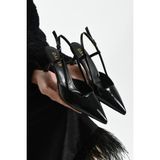 Dabab Shoes Lıya Kadın Siyah 6 cm Ince Topuklu Bilekten Bantlı Arkası Açık Tokalı Sivri Burun Rugan Ayakkabı - Siyah Rugan