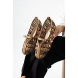 dabab shoes MARVENA Kadın Kahve Çapraz Bantlı Dantel Detaylı Şeffaf Dokulu Babet