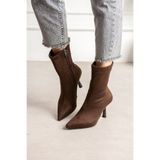 dabab shoes MARYA Kadın Acı Kahve Streç Lüks Süet Sivri Burun Sıcak Astarlı Fermuarlı 7 Cm İnce Topuklu Bot Boot