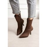 Dabab Shoes Marya Kadın Acı Kahve Streç Lüks Süet Sivri Burun Sıcak Astarlı Fermuarlı 7 cm Ince Topuklu Bot Bootie - Acı Kahverengi