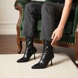 Dabab Shoes MARYA Kadın Siyah Streç Cilt Sivri Burun Sıcak Astarlı Fermuarlı 7 Cm İnce Topuklu Bot Bootie