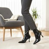 Dabab Shoes MARYA Kadın Siyah Streç Kırışık Rugan Sivri Burun Sıcak Astarlı Fermuarlı 7 Cm İnce Topuklu Bot Bootie - Siyah Kırışık
