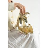Dabab Shoes Pearly Gold Altın Kadın Platformlu 11CM Topuklu Incili Bilekten Bantlı Abiye Gelin Düğün Ayakkabısı - Gold - Altın