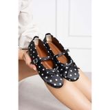 dabab shoes PENELOP Kadın Siyah Saten Puantiyeli Fiyonk Detaylı Ayarlanabilir Tokalı Ortopedik Taban Mary Jane Babet