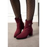 dababshoes Dabab Shoes Kadın Bordo Süet Lucy Model Yandan Fermuarlı Sivri Burun Kısa Topuklu Bot - Bodro