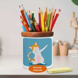 Dabbing Dansı Yapan Kedi Ahşap Seramik Kalemlik-2147845081 - Beyaz