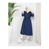 Dabenti women style Kadın Bileği Astarı Çizgili Uzun Trençkot