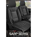 Dacia Dokker 2007-2012 Sarp Serisi Oto Koltuk Kılıfı 5’li Set – Airbag & Kolçak Uyumlu, 3 Katman, Deri+Lakost Siyah Beyaz - Siyah - Beyaz