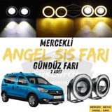 Dacia Dokker 2012-2022 Uyumlu Universal Mercekli Angel Sis Fari Metal Su Gecirmez 76 Mm Sari Halkali Gunduz Fari Angel Eyes 2 Adet
